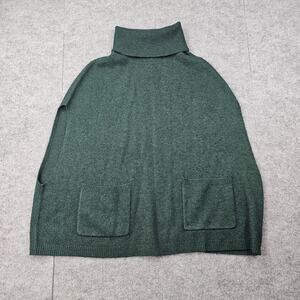 Tahari Knit Poncho Womens One Size Green Turtleneck Merino Cashmere Sweater